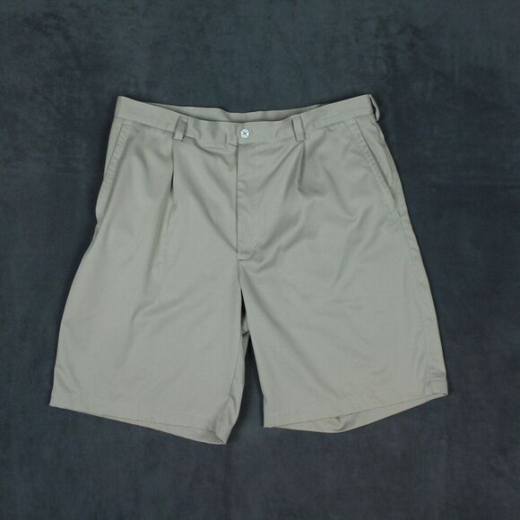 Nike FITDRY Golf Shorts Mens 36 Khaki Beige Performance Pleated Dress Summer - Picture 1 of 10
